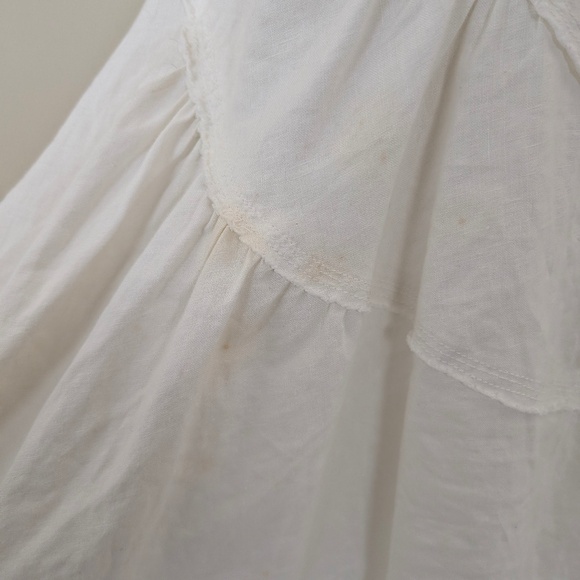 Linen Le Chateau Midi Skirt Asymmetrical White High Low Tiered Frayed Distressed - Picture 5 of 10
